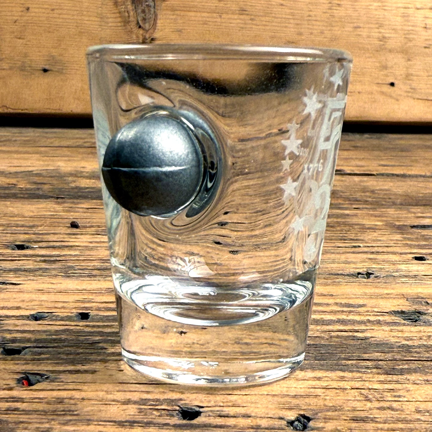 250th Anniversary Shot Glass with Embedded Musket Ball