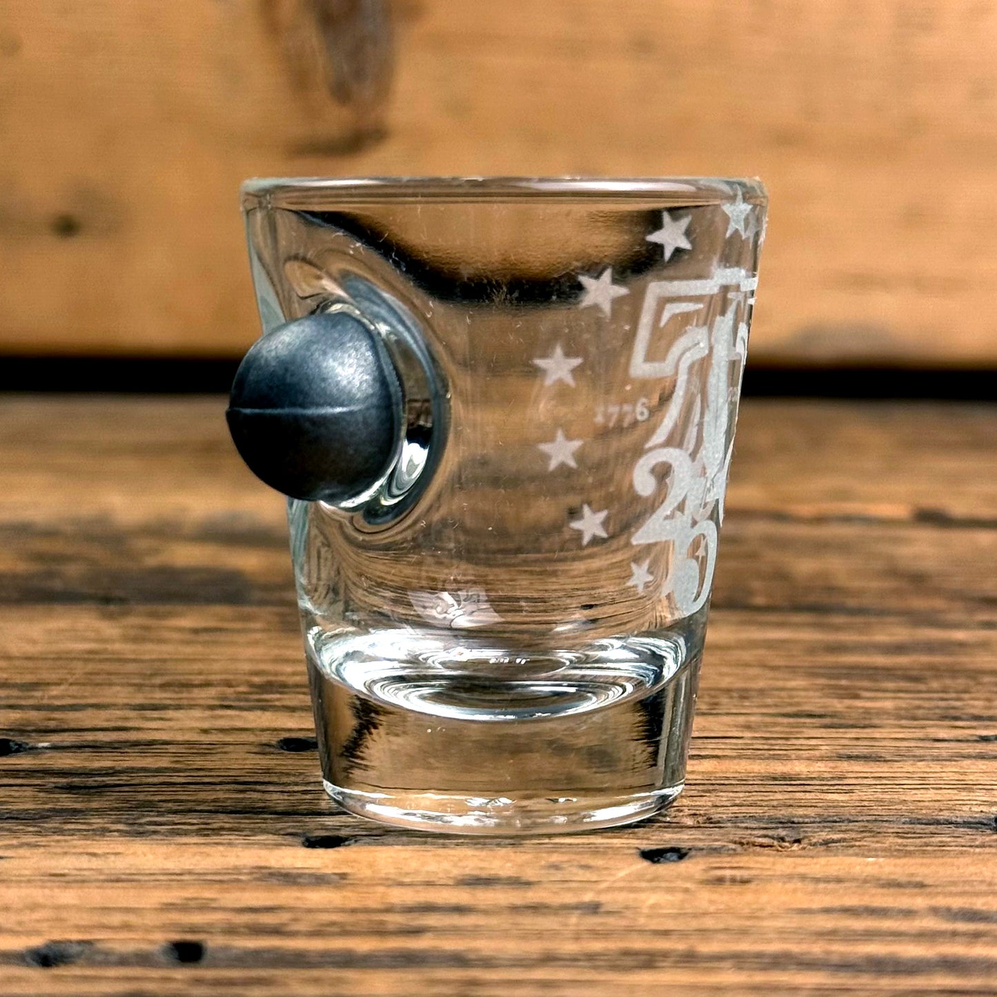 250th Anniversary Shot Glass with Embedded Musket Ball