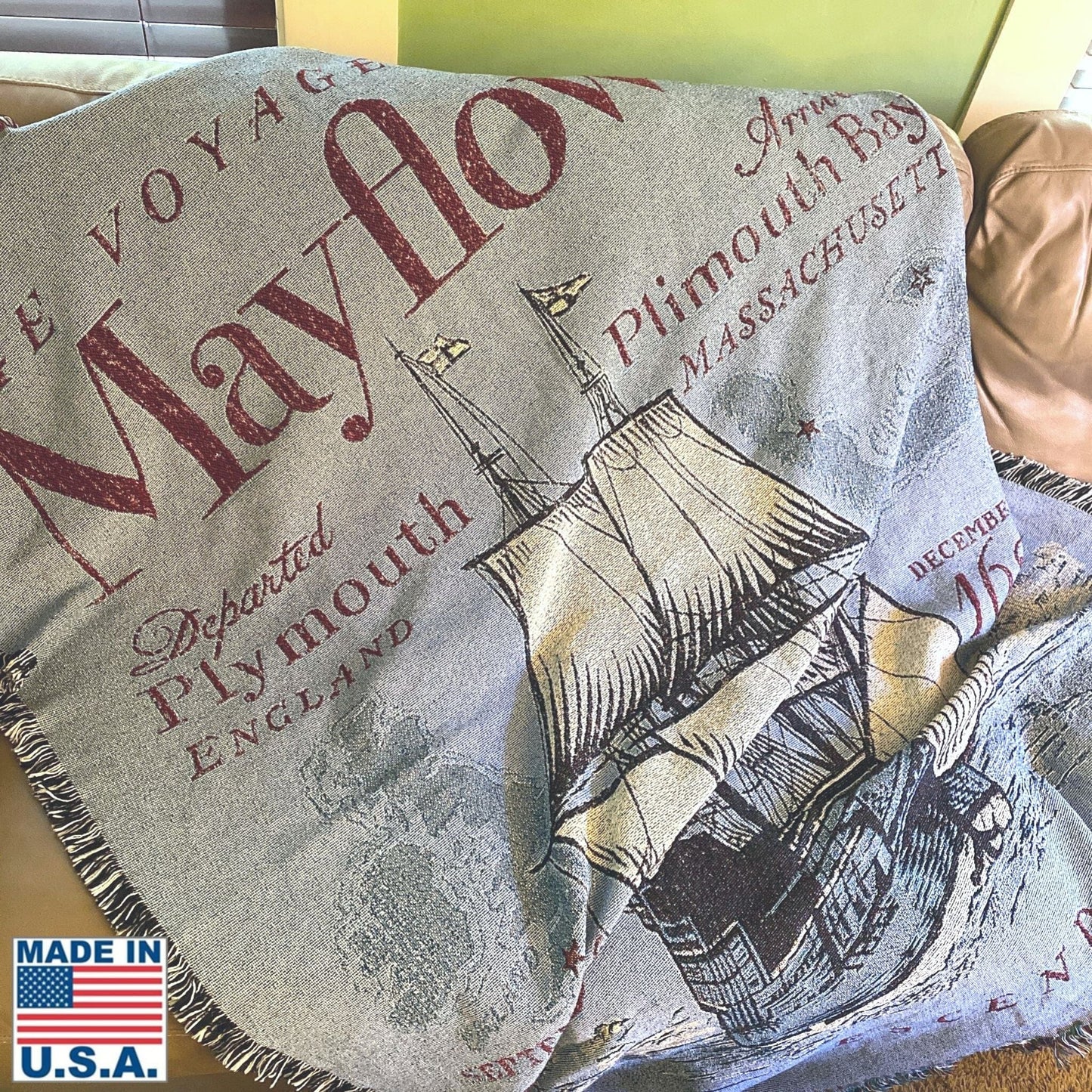 "Voyage of the Mayflower" Woven Blanket — Made in America