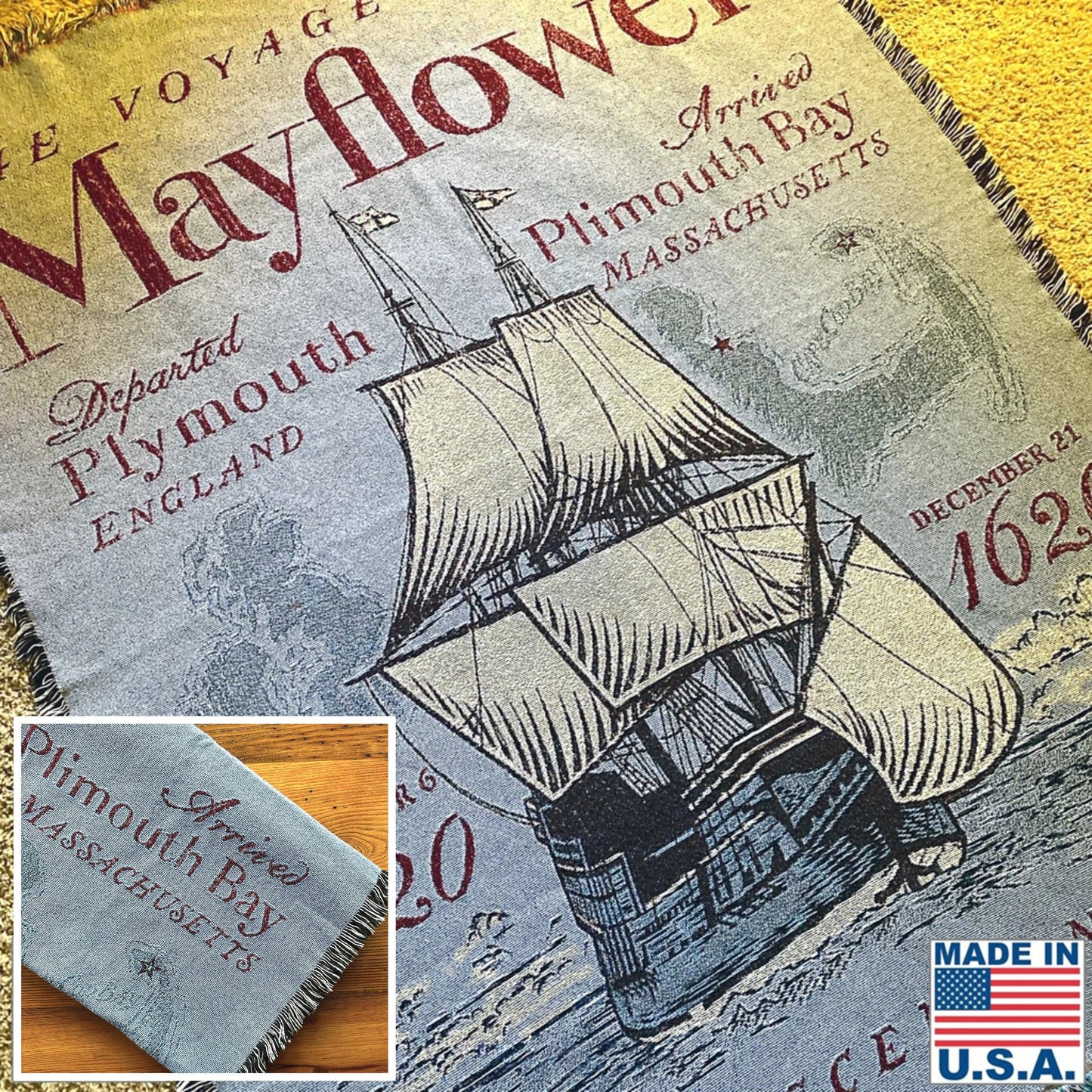 "Voyage of the Mayflower" Woven Blanket — Made in America