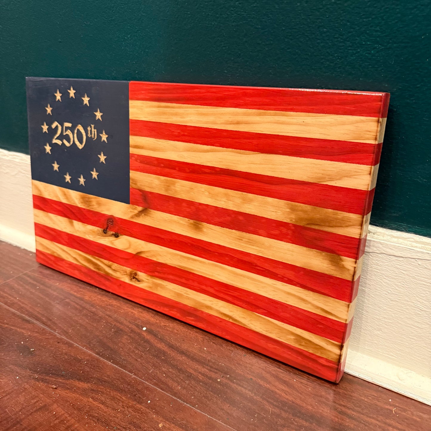 Betsy Ross "250th" 13-Star Wooden Flag by Emerald Flag