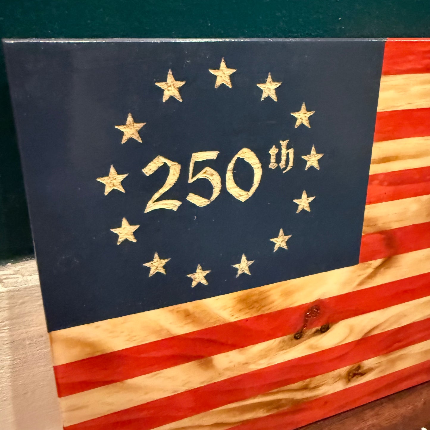 Betsy Ross "250th" 13-Star Wooden Flag by Emerald Flag