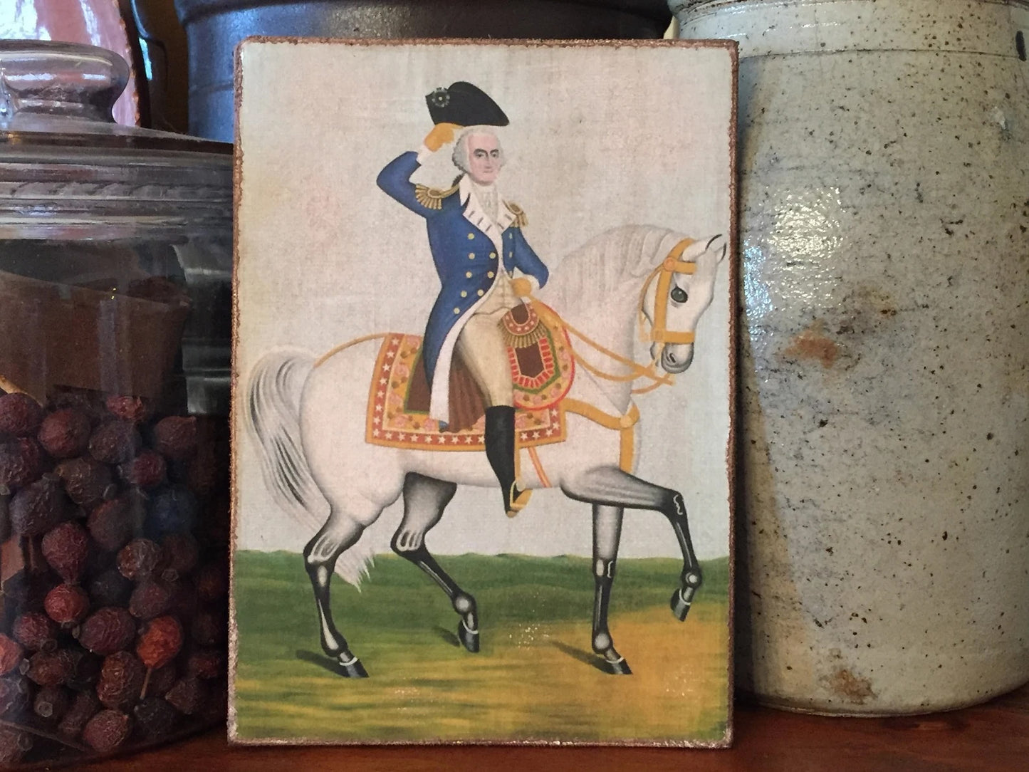 General George Washington Americana Antiqued Canvas Board Portrait