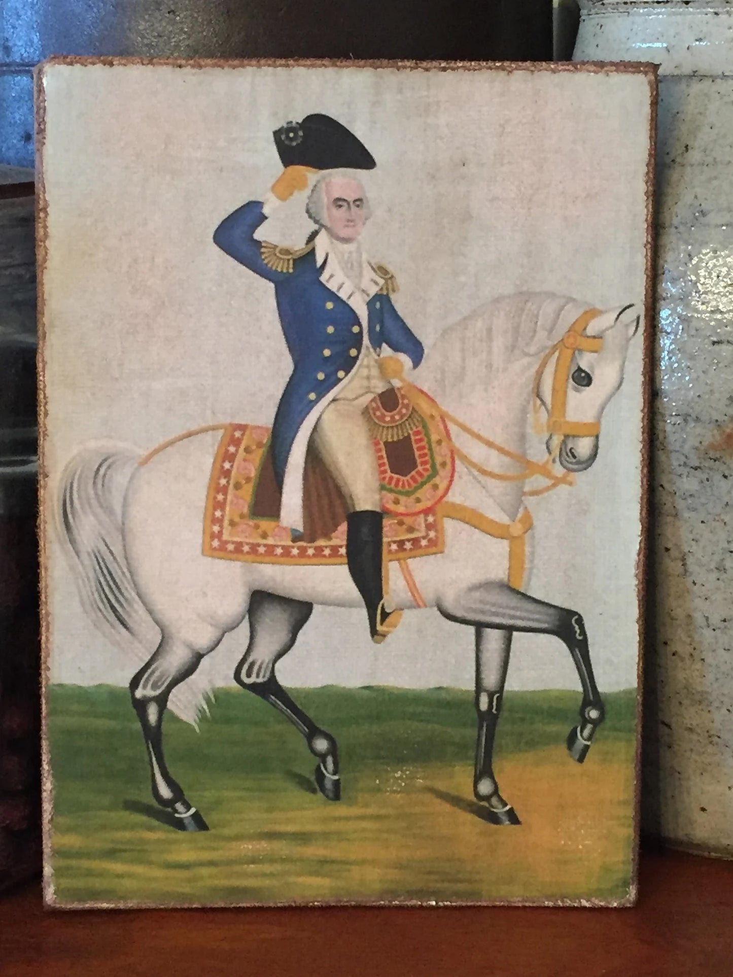 General George Washington Americana Antiqued Canvas Board Portrait