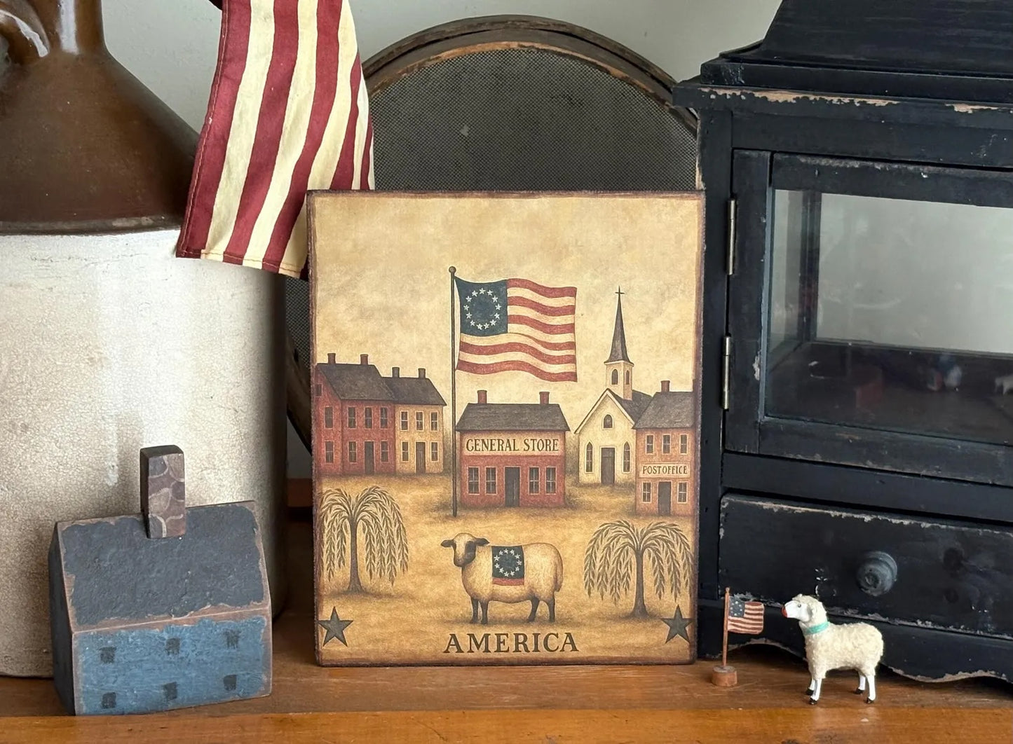 Americana General Store Antiqued Canvas Board Portrait