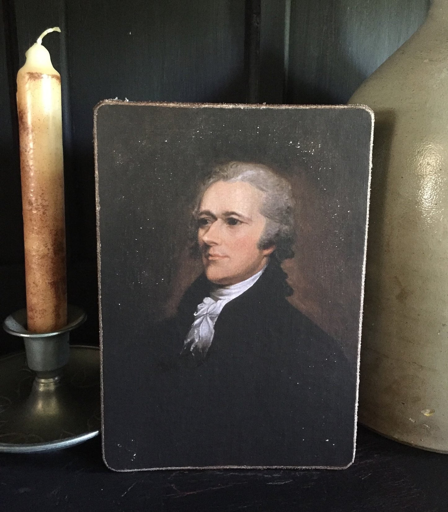 Alexander Hamilton Antiqued Canvas Board Portrait