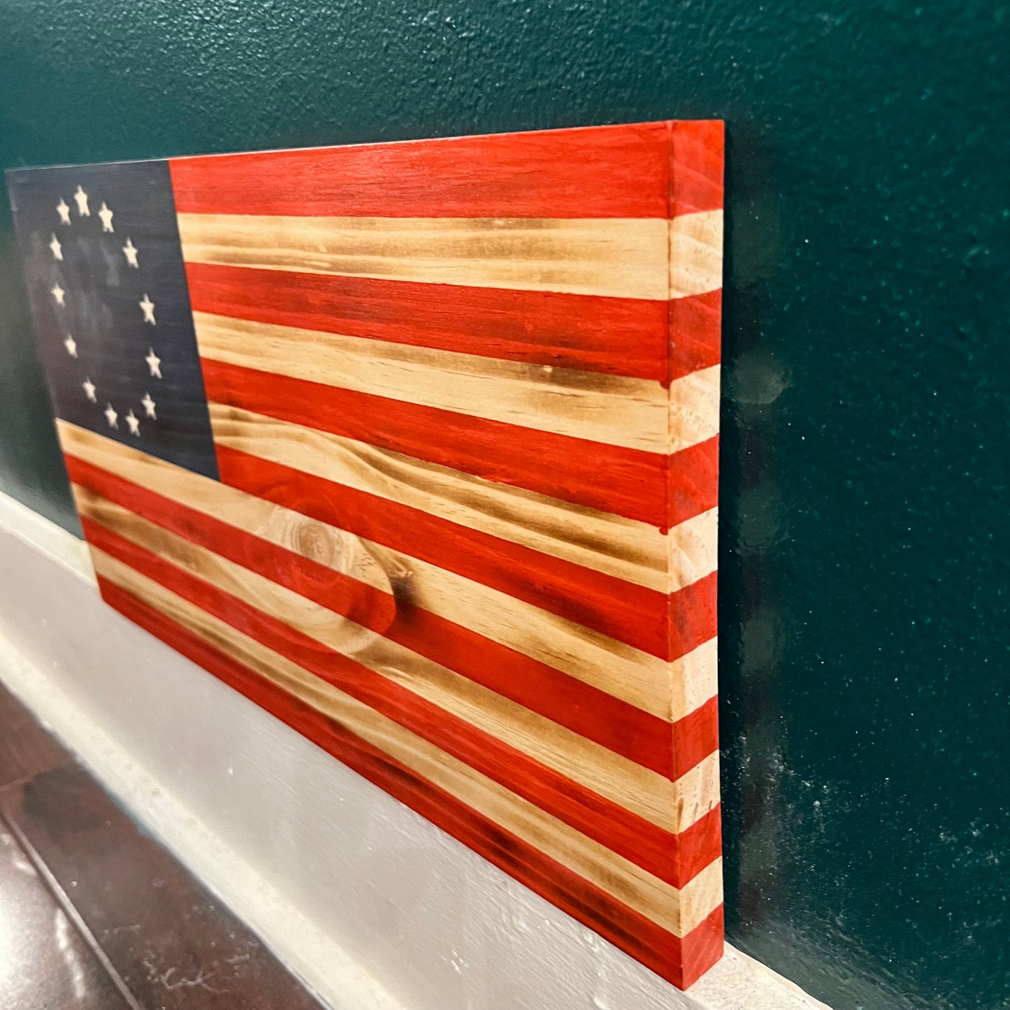 Betsy Ross "13-Star" Wooden Flag by Emerald Flag – 16"x8"