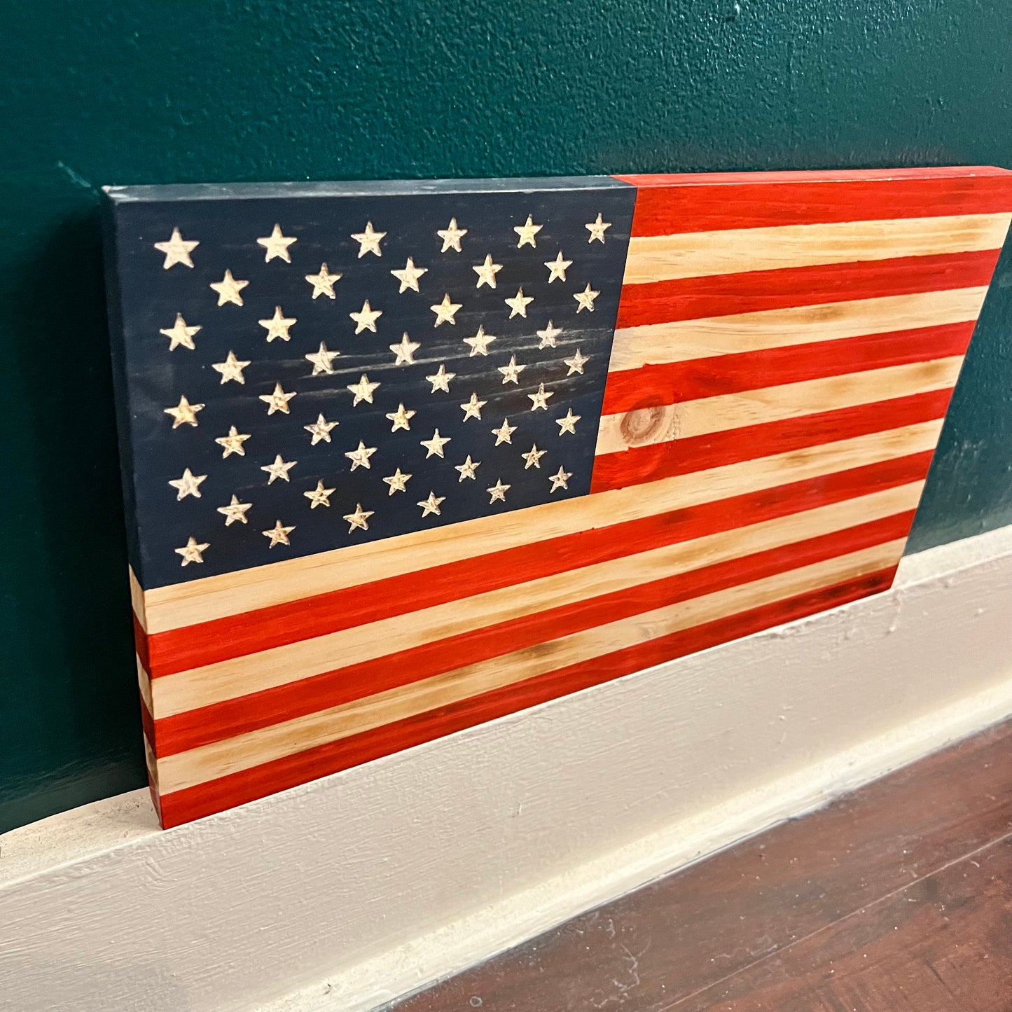 Hand Carved 50-Star American Wooden Flag by Emerald Flag