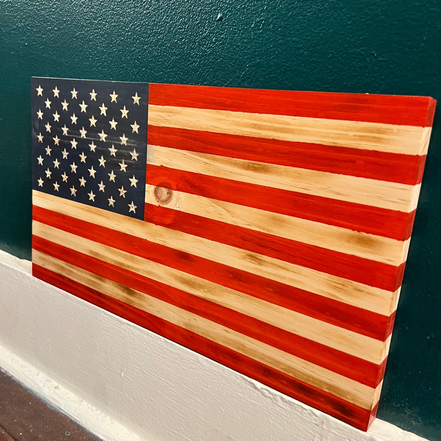 Hand Carved 50-Star American Wooden Flag by Emerald Flag