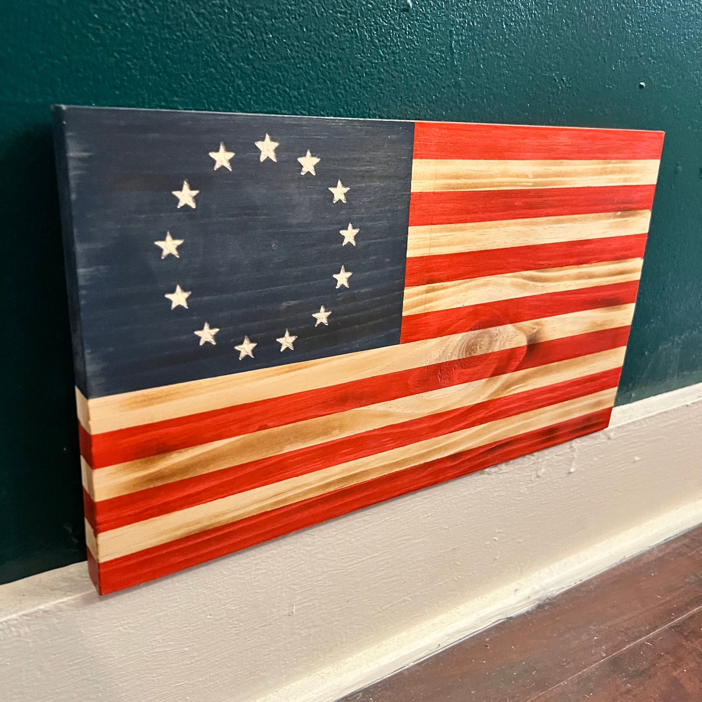 Betsy Ross "13-Star" Wooden Flag by Emerald Flag – 16"x8"