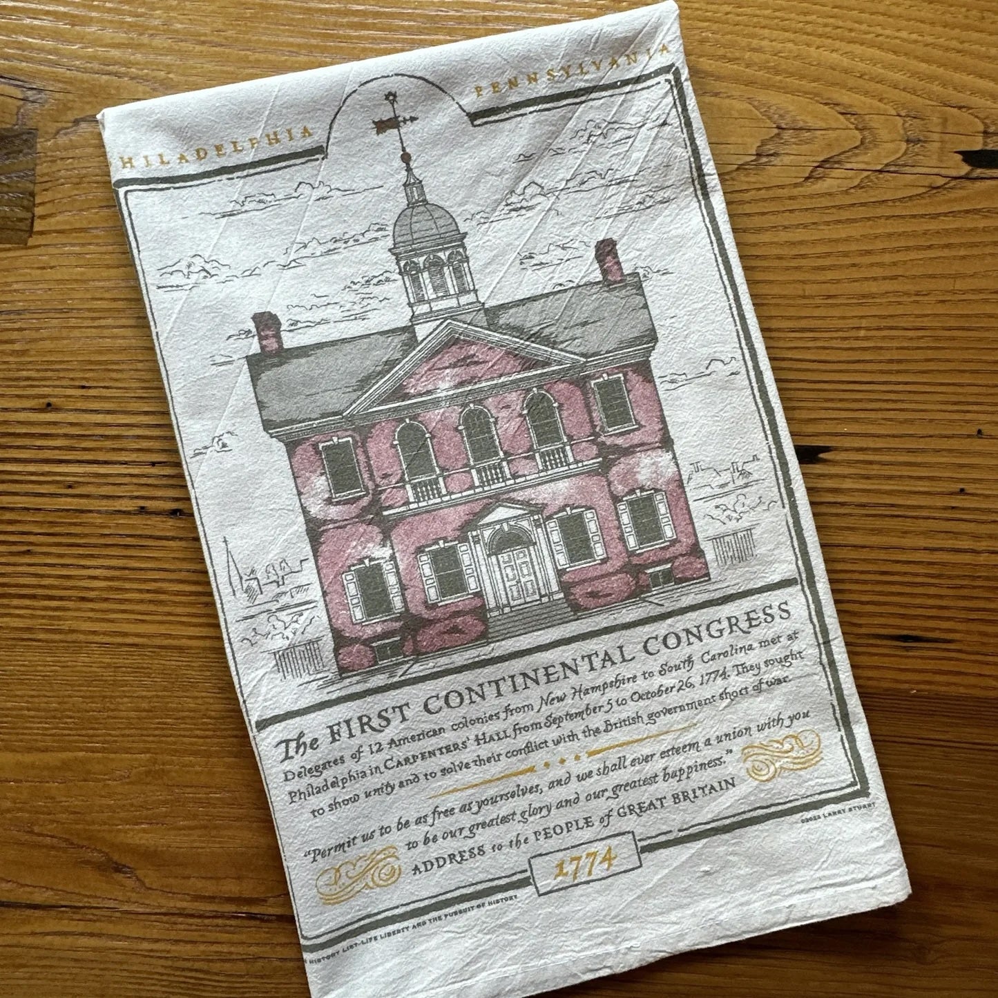"The First Continental Congress — Carpenters' Hall" Tea Towel — Made in America