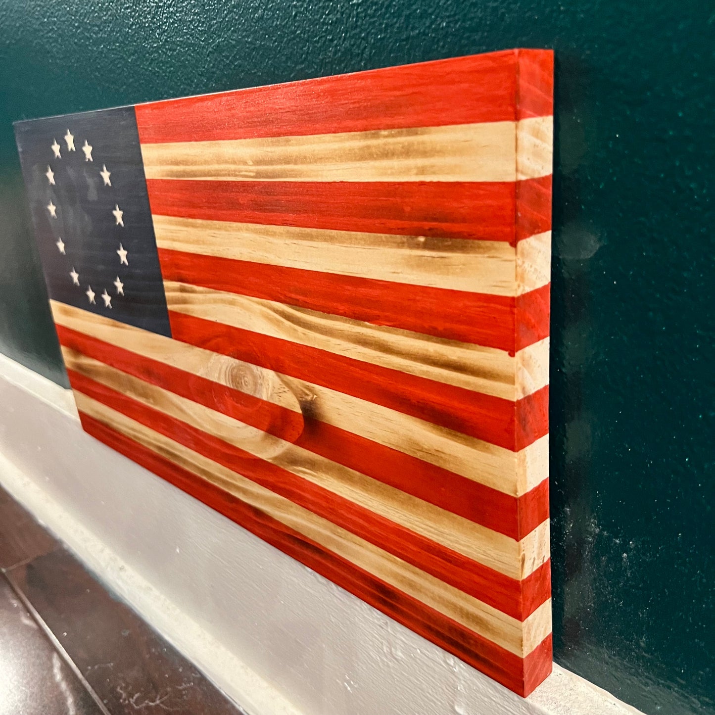 Betsy Ross "13-Star" Wooden Flag by Emerald Flag – 16"x8"