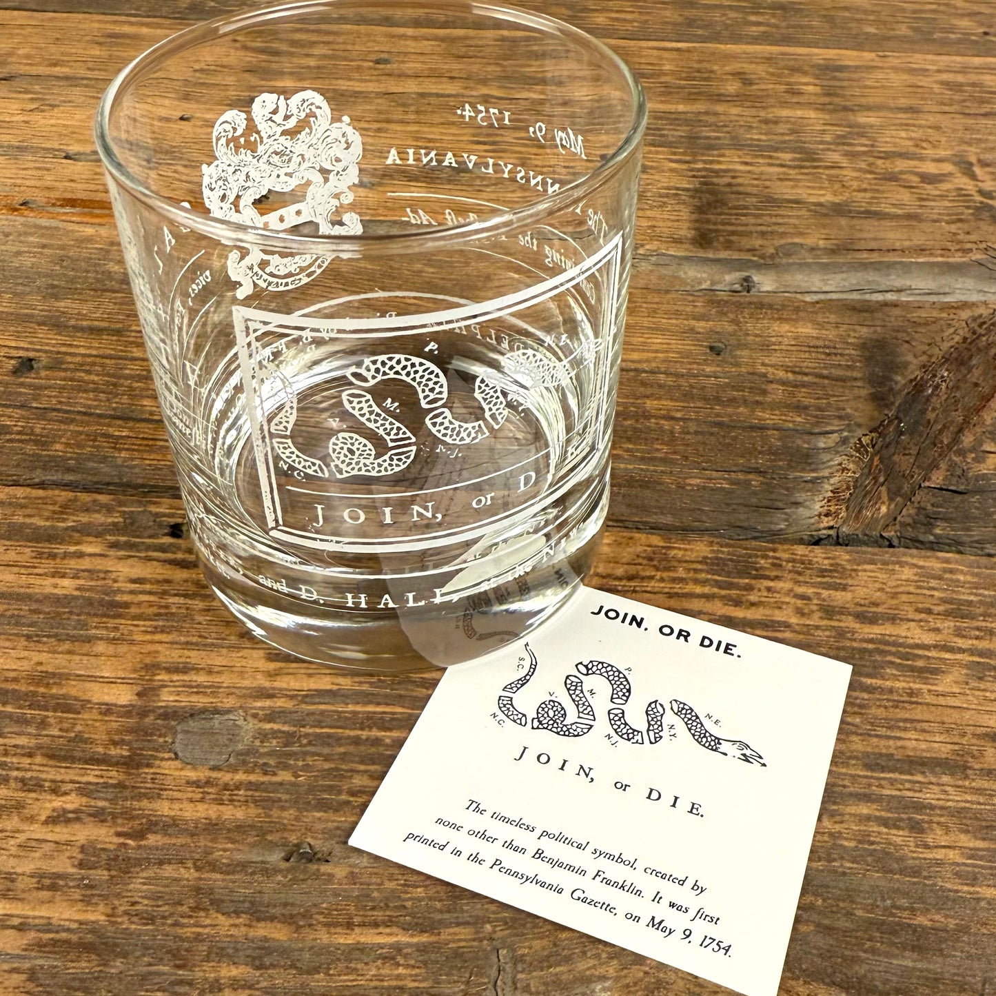 Pennsylvania Gazette Join or Die Whiskey Glass