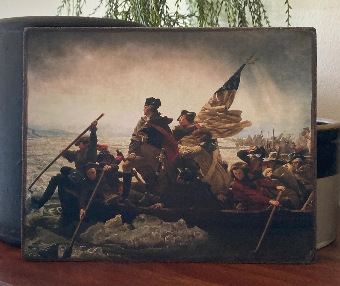Washington Crossing the Delaware Antiqued Canvas Board Portrait