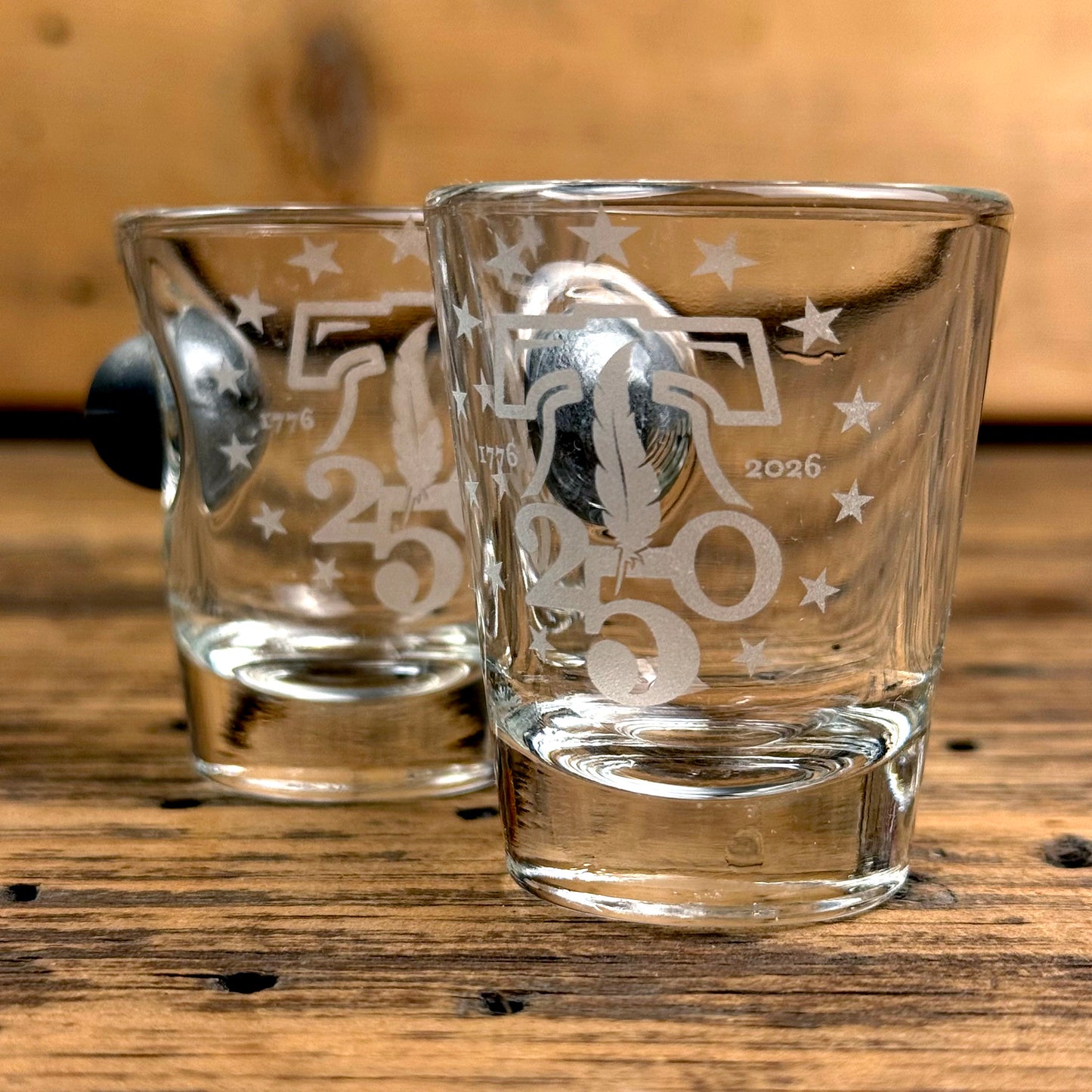 250th Anniversary Shot Glass with Embedded Musket Ball