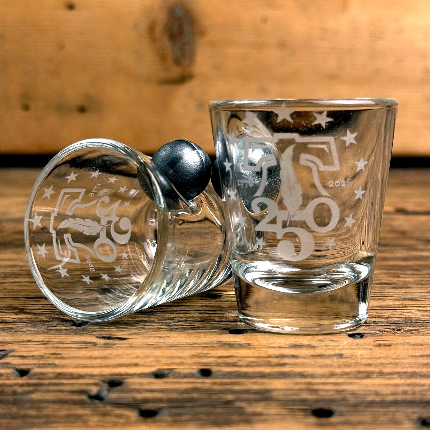 250th Anniversary Shot Glass with Embedded Musket Ball