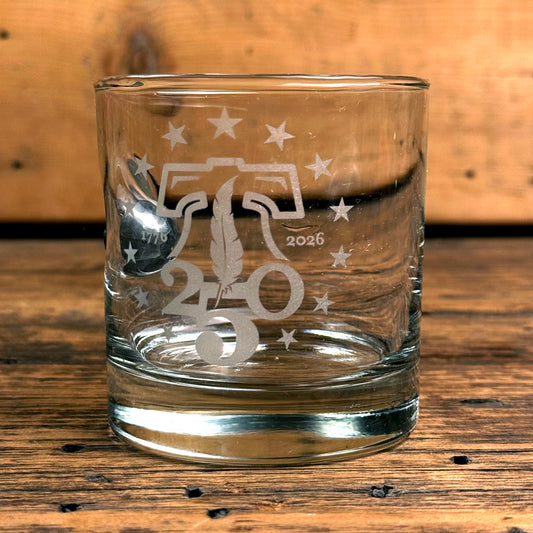 250th Anniversary Whiskey Glass with Embedded Musket Ball