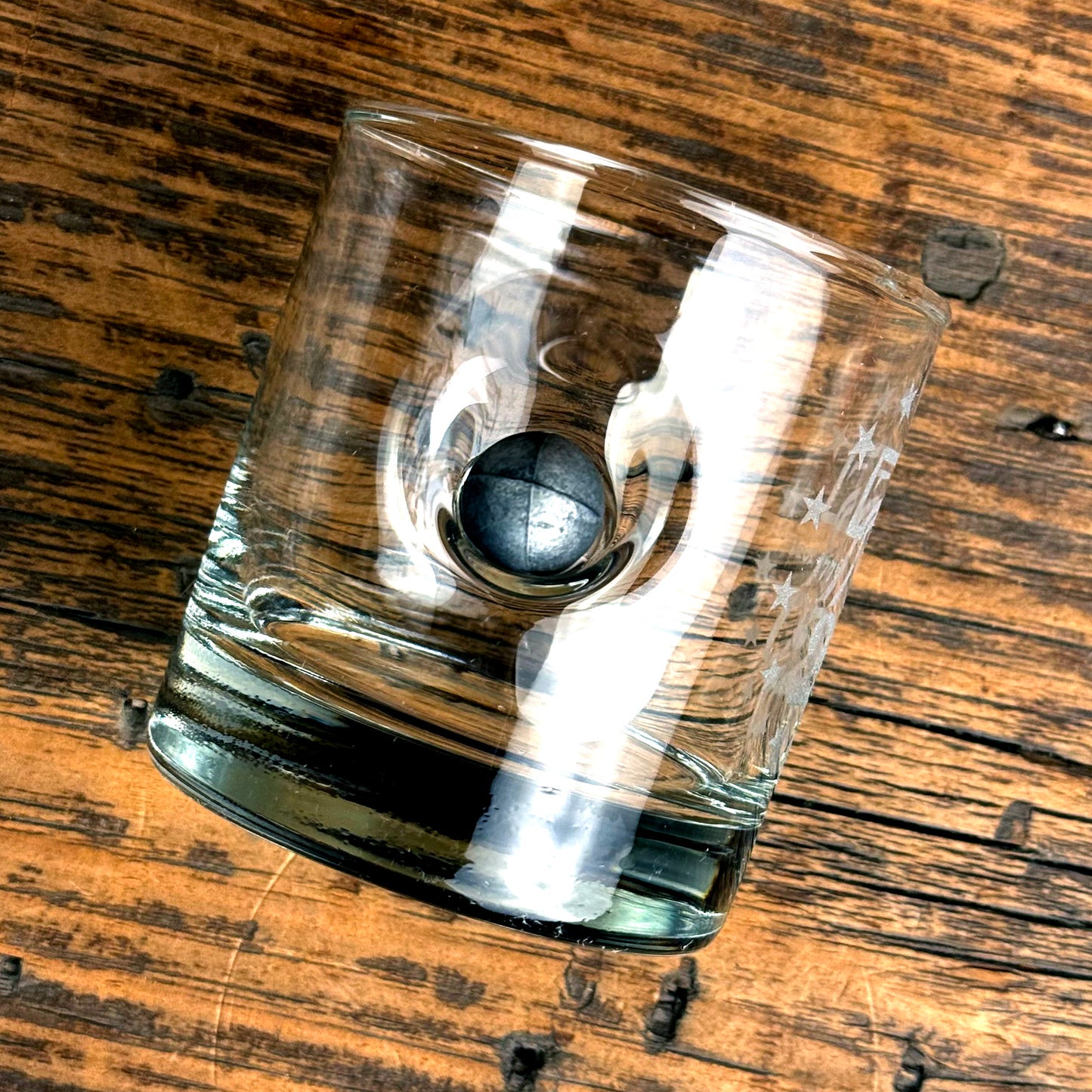 250th Anniversary Whiskey Glass with Embedded Musket Ball