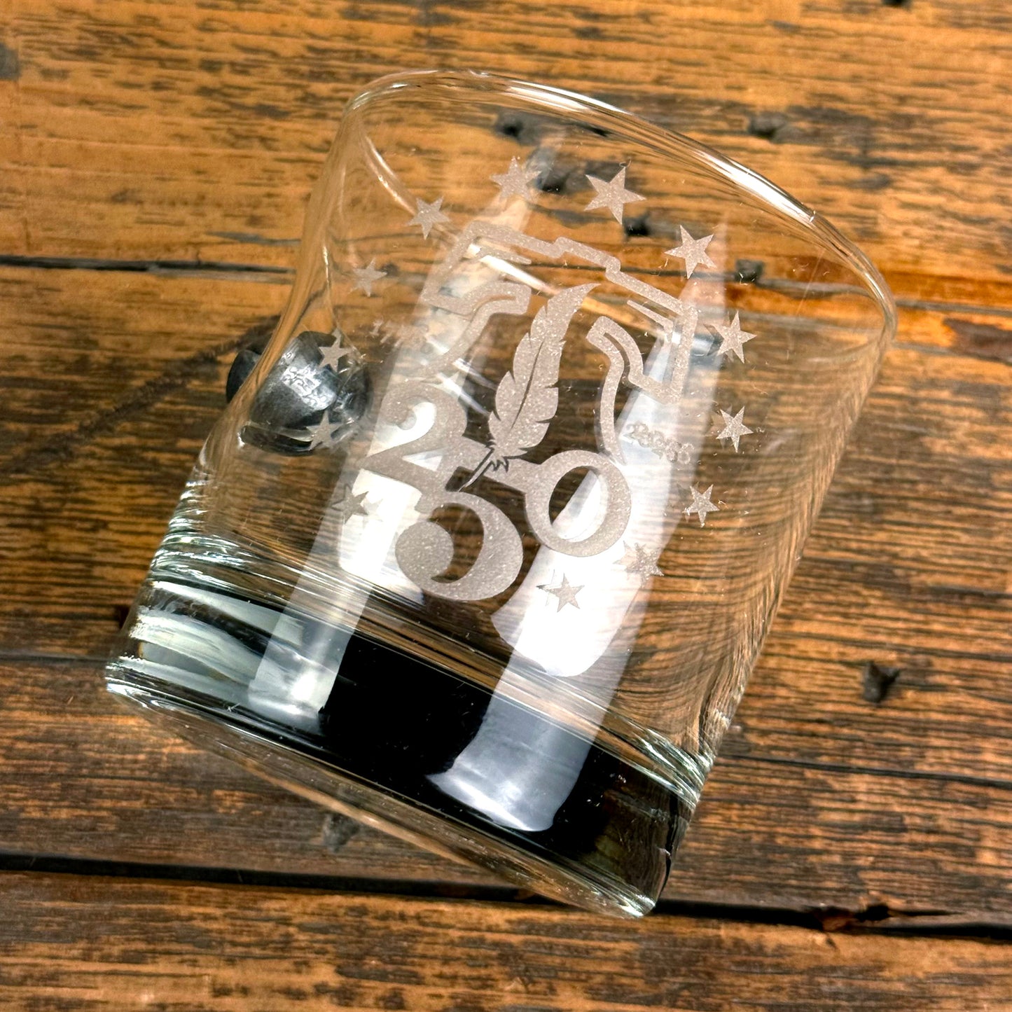 250th Anniversary Whiskey Glass with Embedded Musket Ball