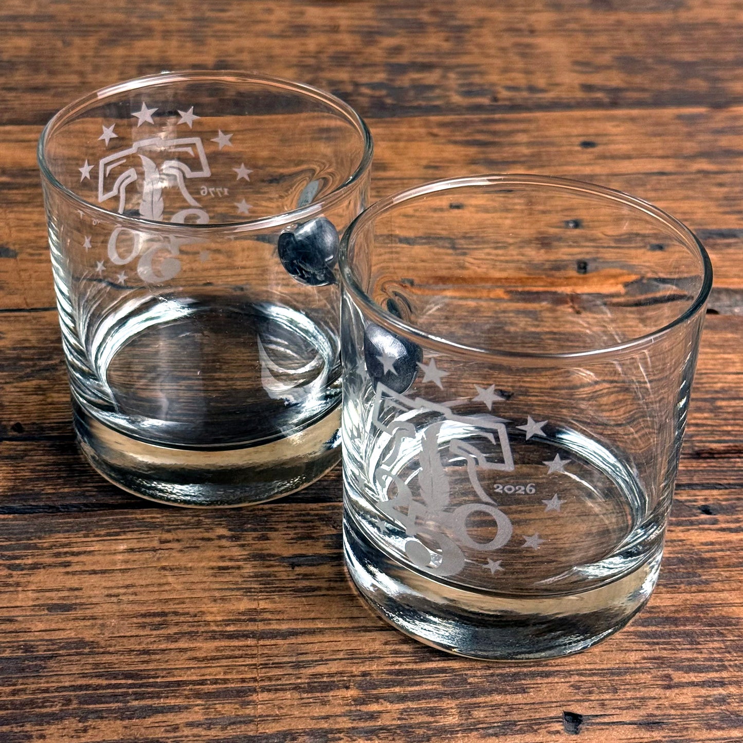 250th Anniversary Whiskey Glass with Embedded Musket Ball