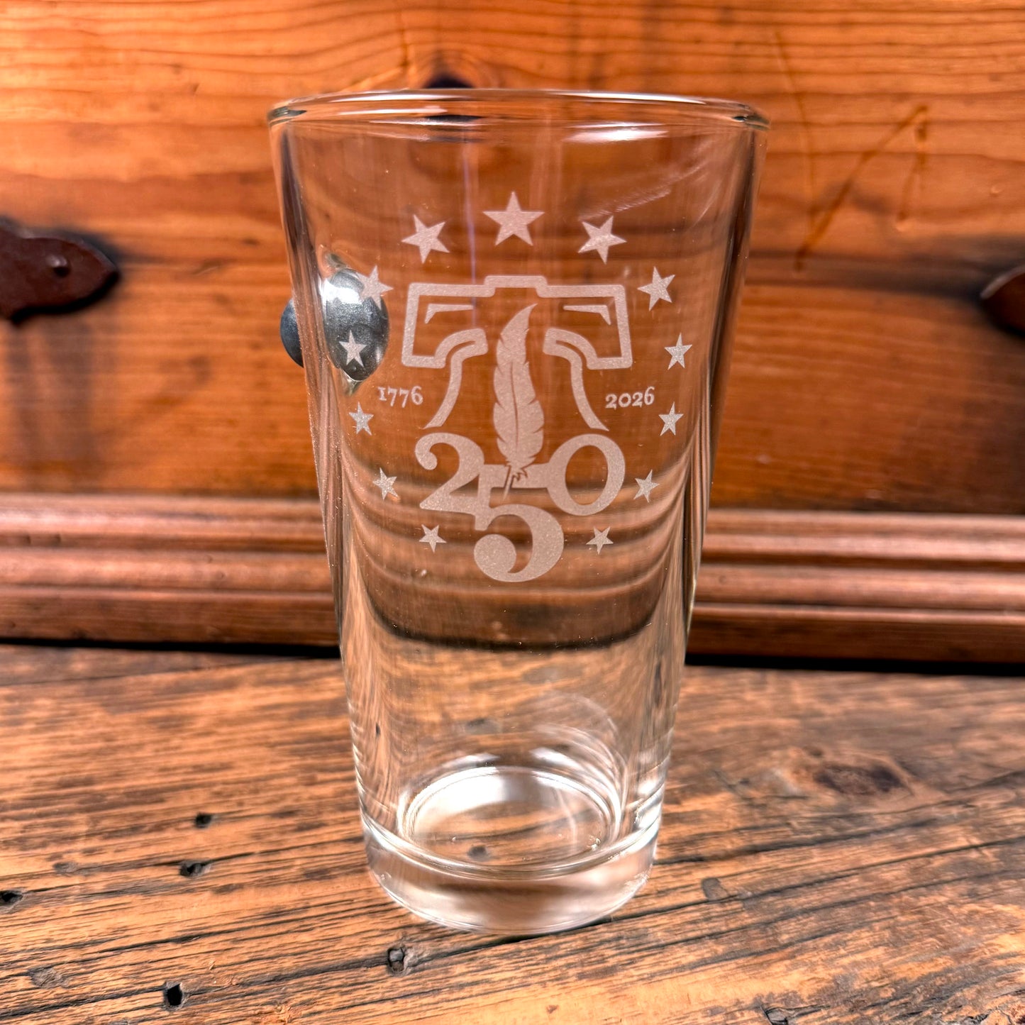 250th Anniversary Pint Beer Glass with Embedded Musket Ball