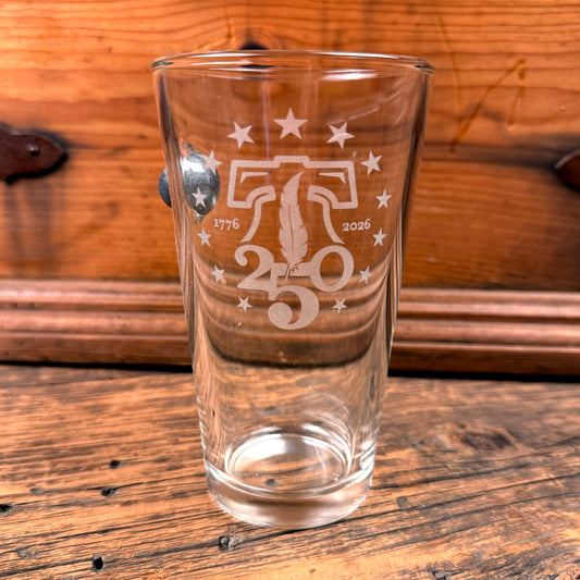 250th Anniversary Pint Beer Glass with Embedded Musket Ball