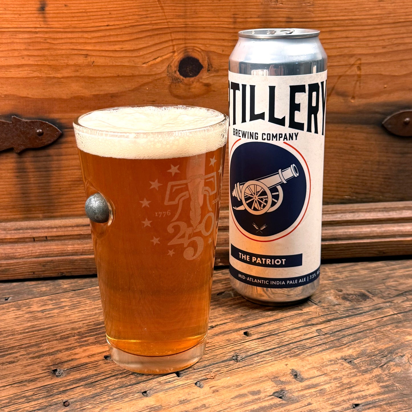 250th Anniversary Pint Beer Glass with Embedded Musket Ball