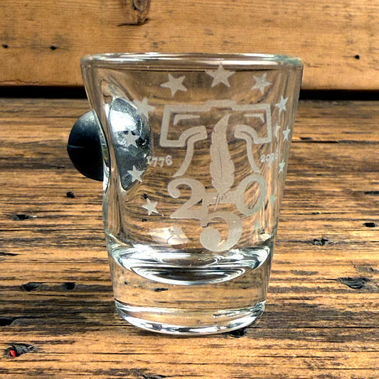 250th Anniversary Shot Glass with Embedded Musket Ball