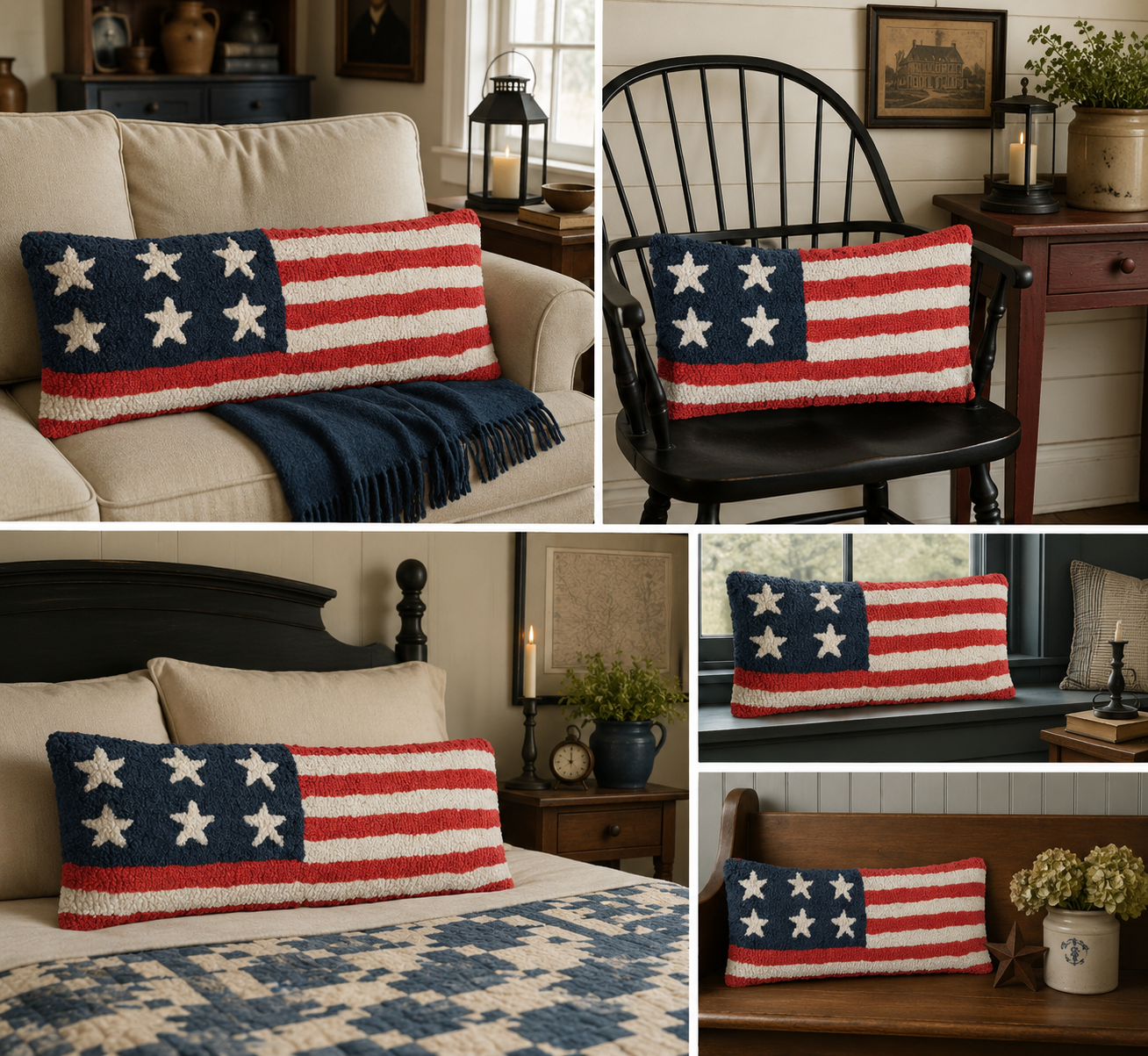 Stars and Stripes Hand Hooked Wool Pillow (24 inch)