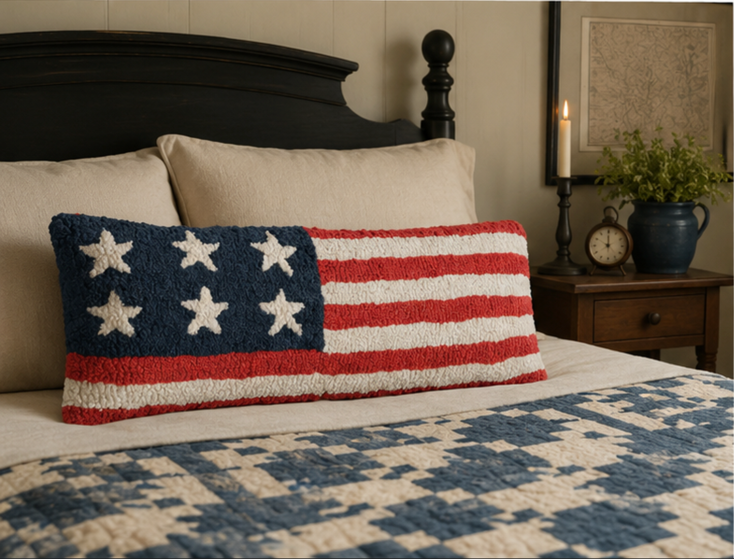 Stars and Stripes Hand Hooked Wool Pillow (24 inch)