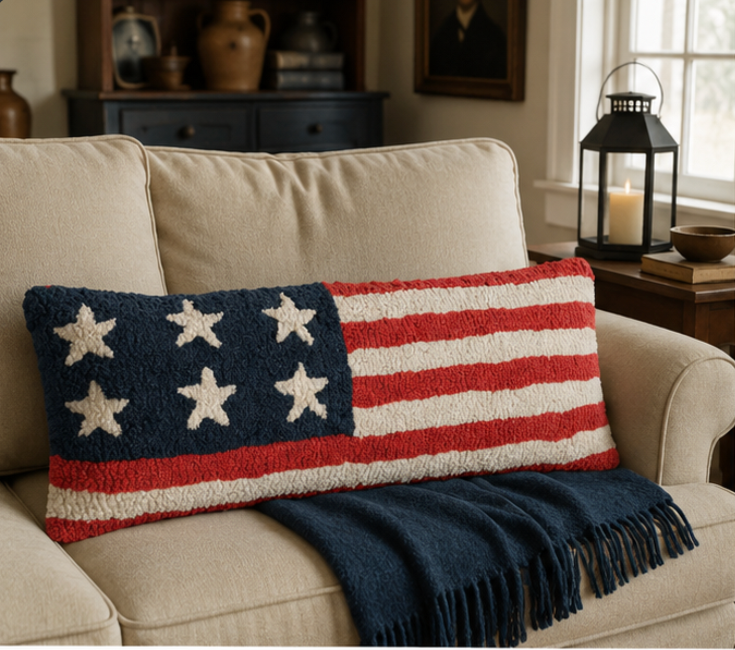 Stars and Stripes Hand Hooked Wool Pillow (24 inch)
