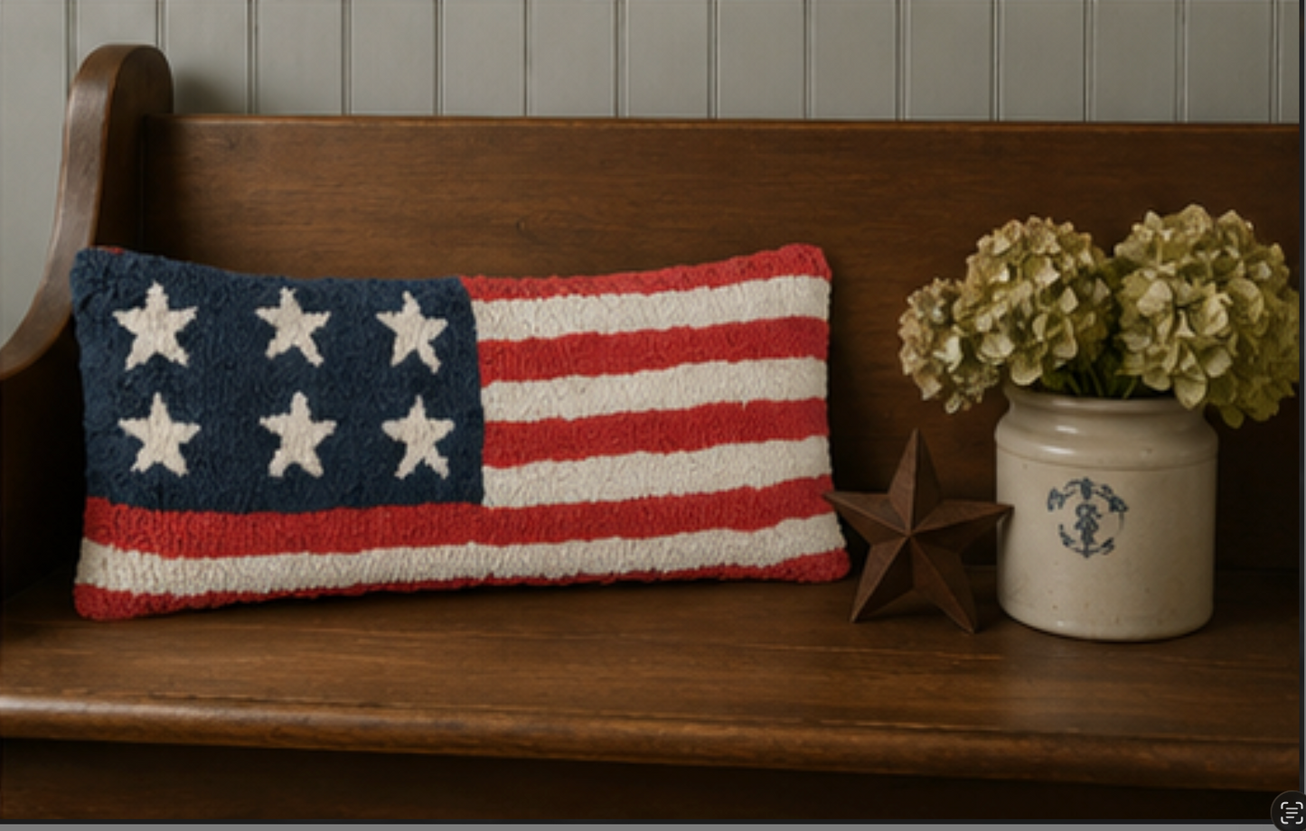 Stars and Stripes Hand Hooked Wool Pillow (24 inch)