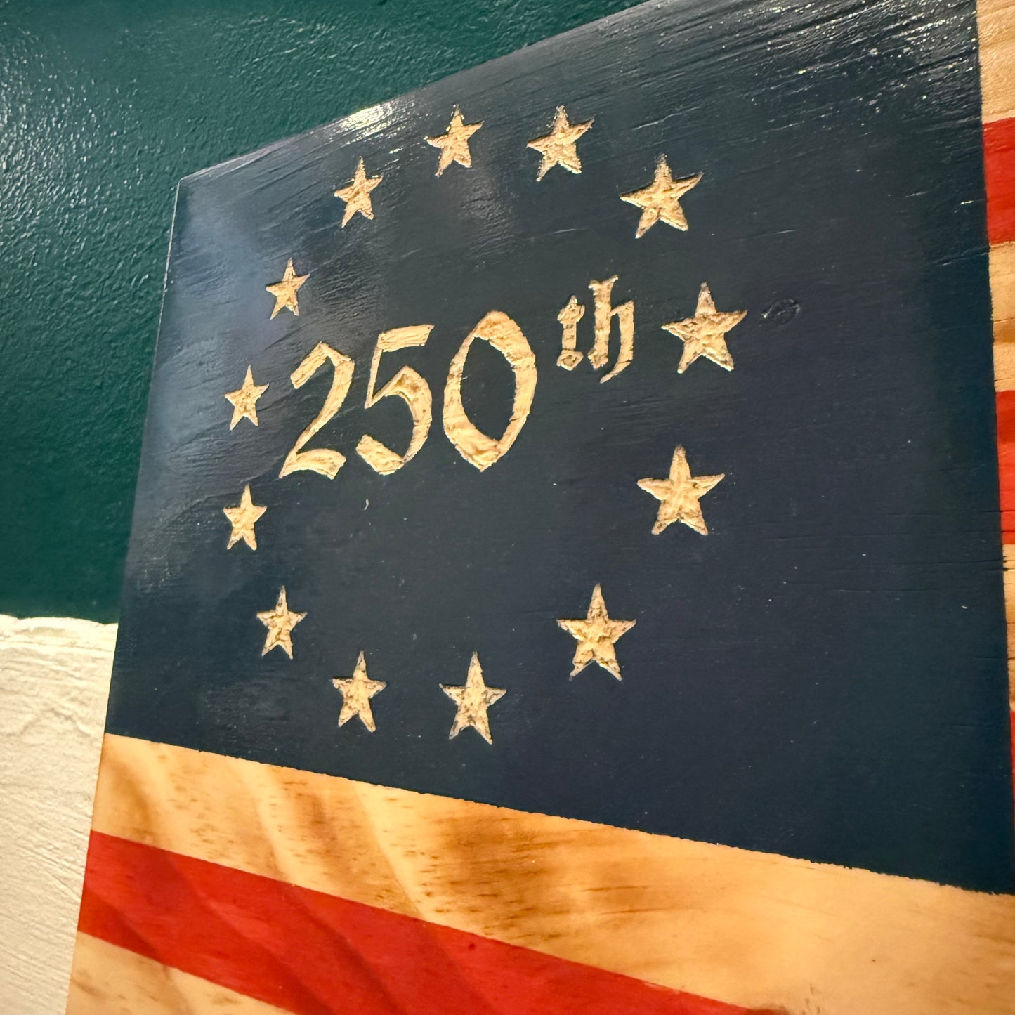 Betsy Ross "250th" 13-Star Wooden Flag by Emerald Flag