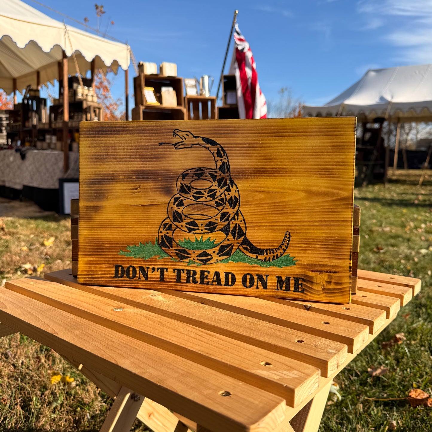Gadsden Don't Tread on Me Snake Wooden Flag by Emerald Flags