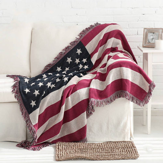 American Flag Double Knit Cotton Throw Blanket