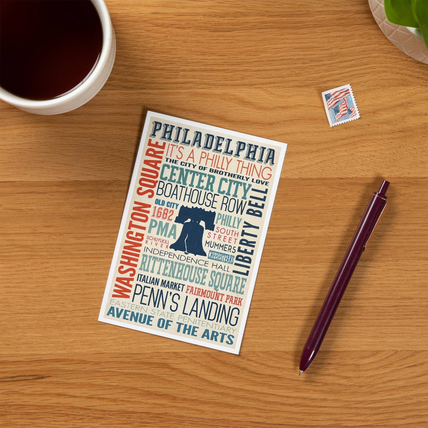 Philadelphia, Pennsylvania, Typography - Lantern Press Postcard