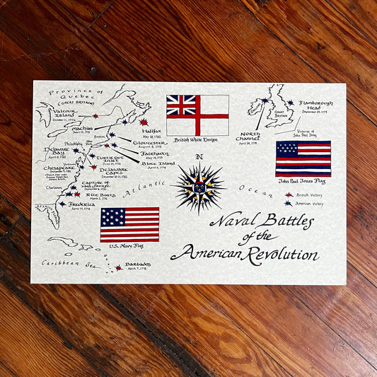 Naval Battles of the American Revolution Hand Drawn Map