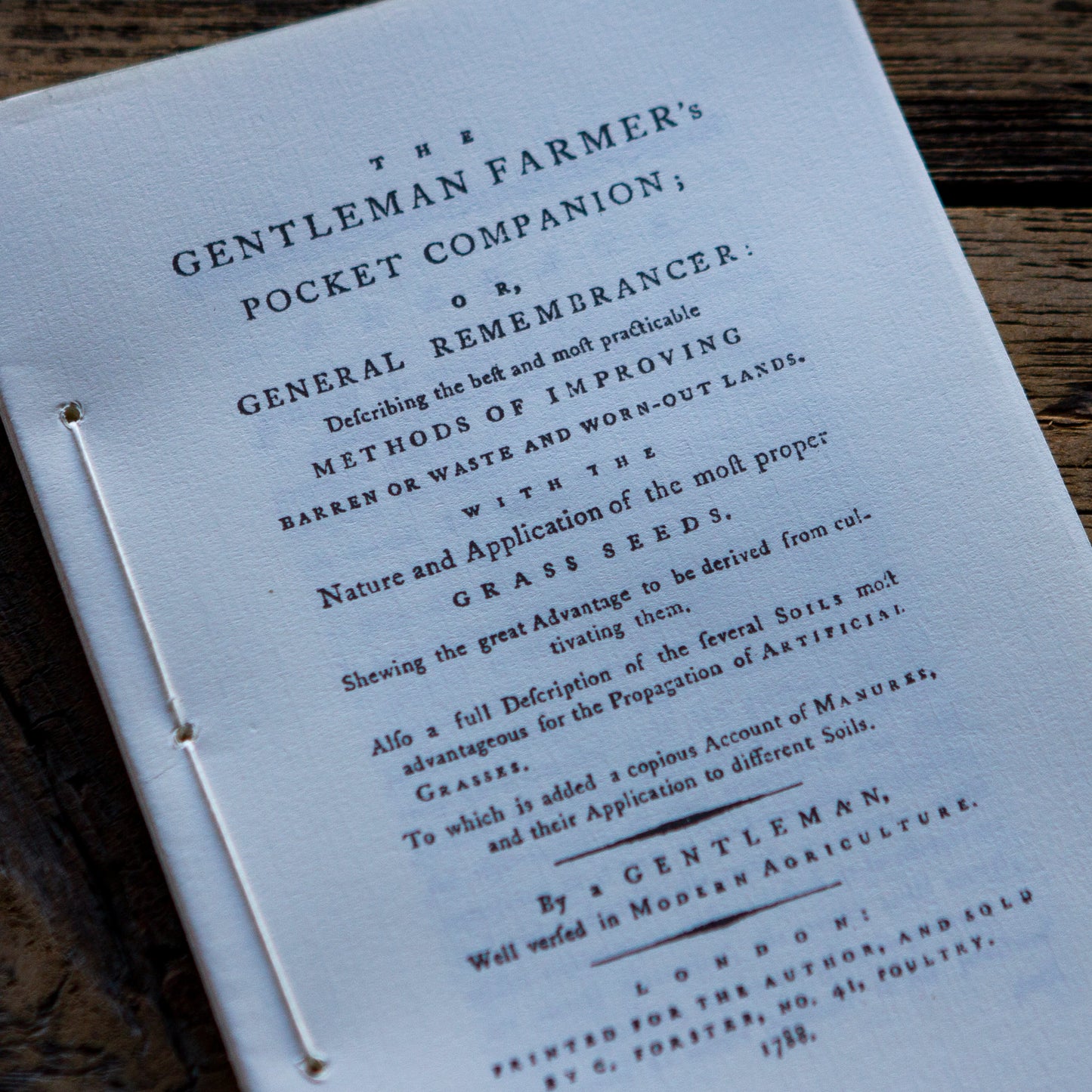 The Gentleman Farmer's Pocket Companion Pamphlet - 1788