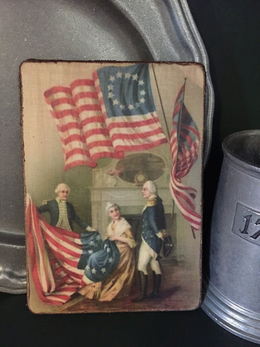 Betsy Ross Birth of Old Glory Antiqued Canvas Print