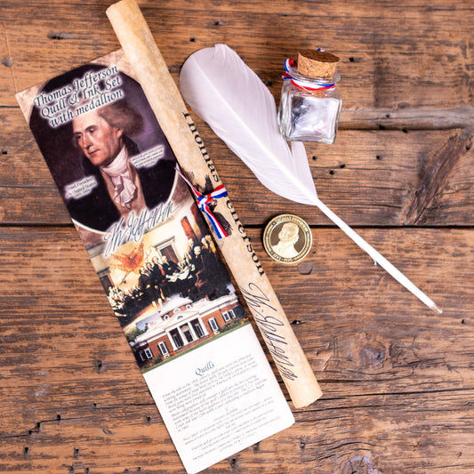 Thomas Jefferson Document, Feather Quill, Ink Well, & Coin Souvenir Set