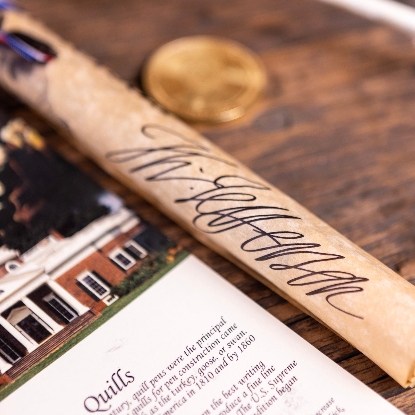 Thomas Jefferson Document, Feather Quill, Ink Well, & Coin Souvenir Set