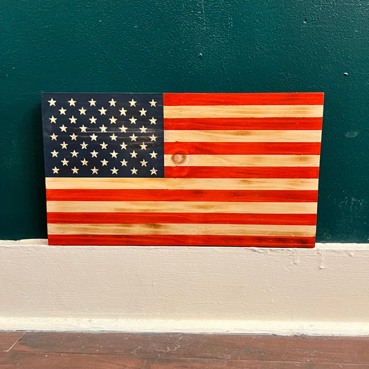 Hand Carved 50-Star American Wooden Flag by Emerald Flag