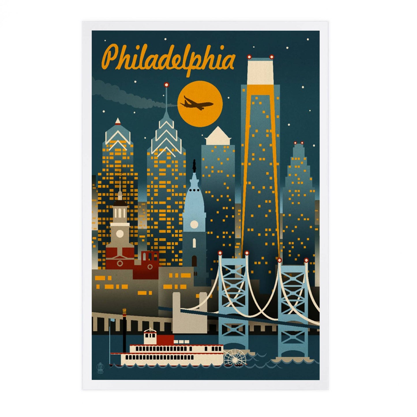 Philadelphia, Pennsylvania, Retro Skyline - Lantern Press Postcard