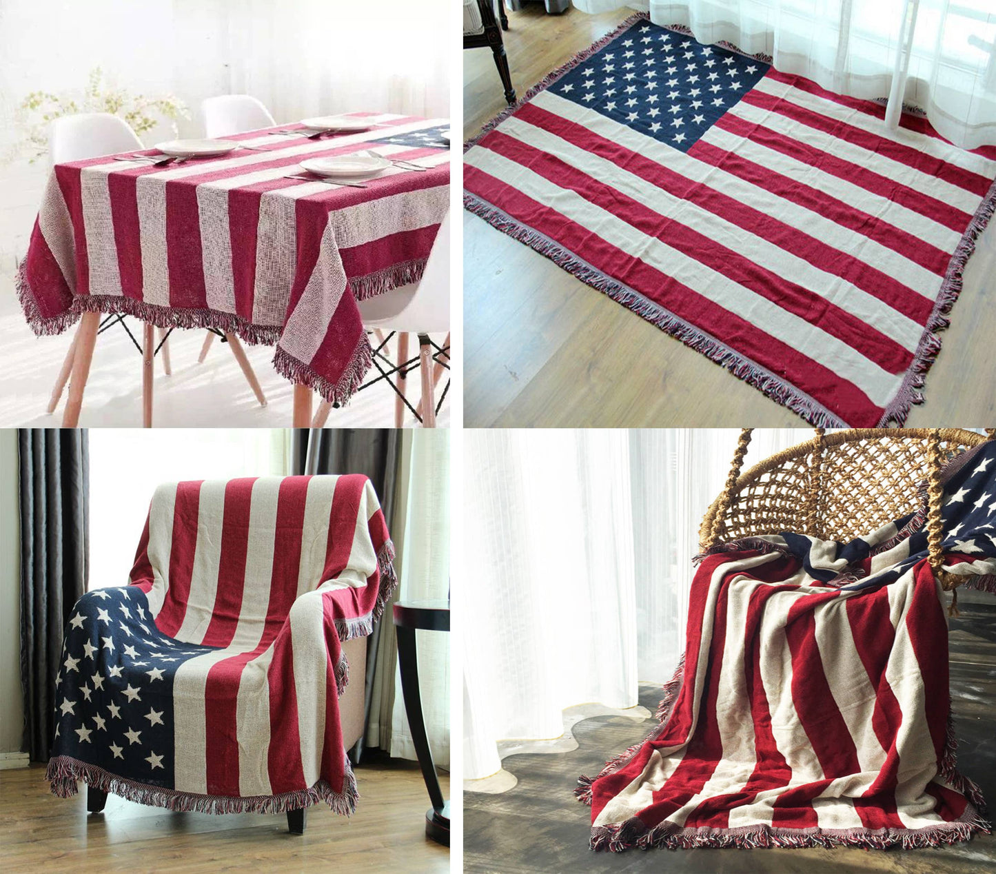 American Flag Double Knit Cotton Throw Blanket