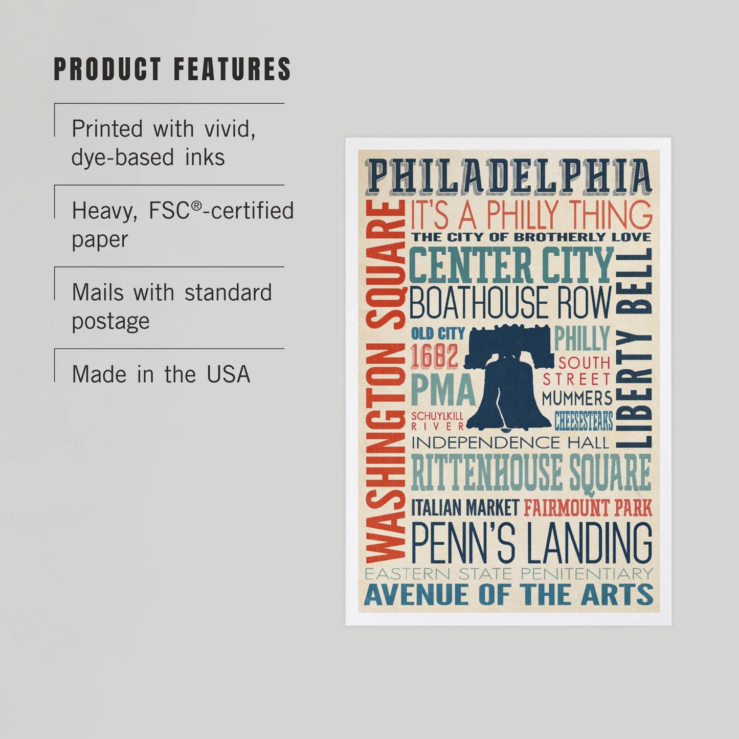 Philadelphia, Pennsylvania, Typography - Lantern Press Postcard