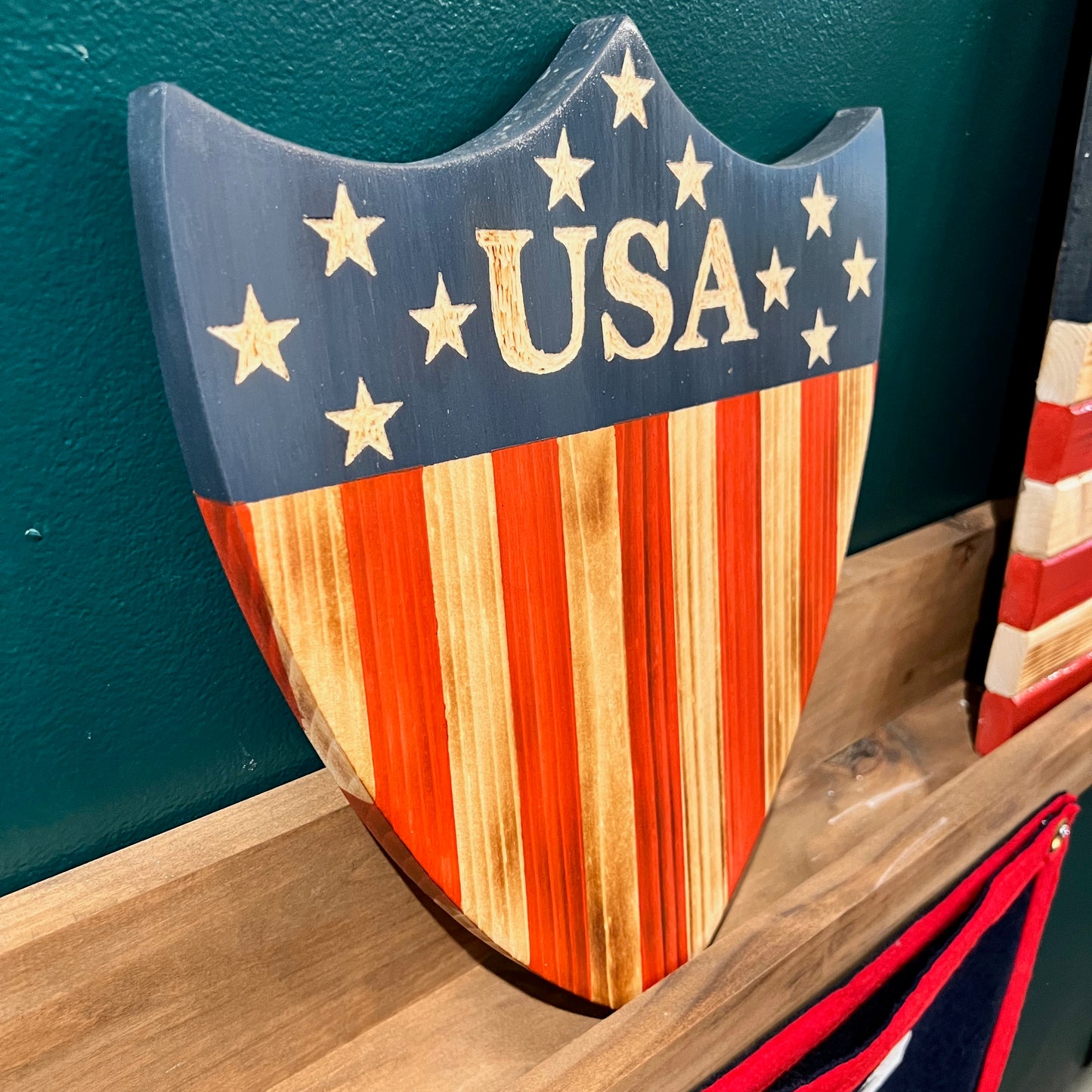 Hand Painted Wooden "USA" Shield