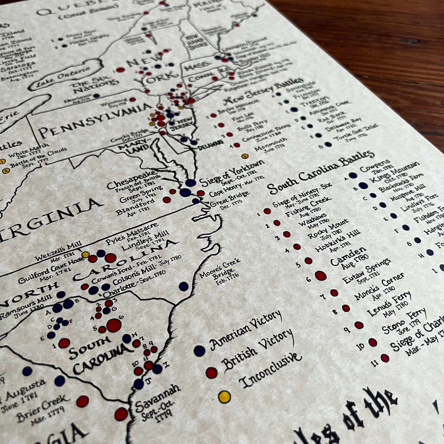 Battles of the American Revolution Hand Drawn Map