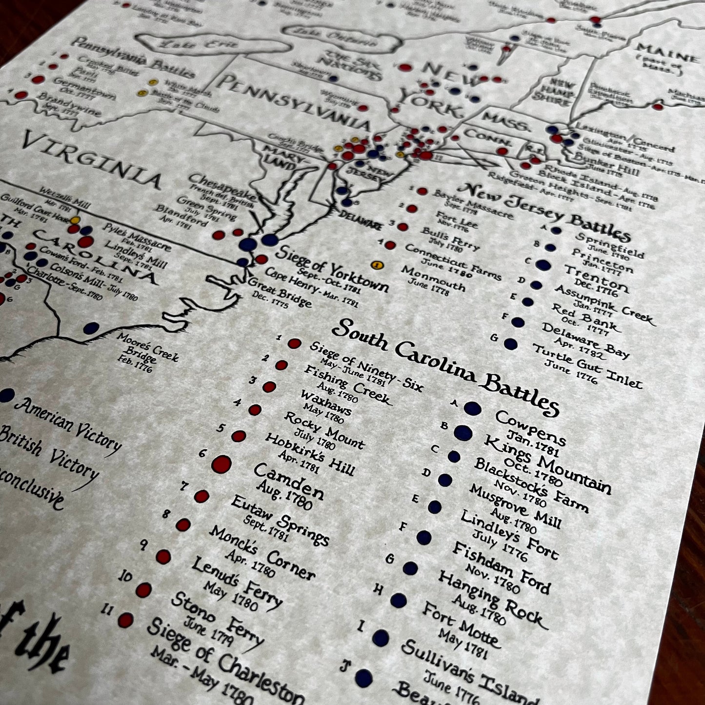 Battles of the American Revolution Hand Drawn Map