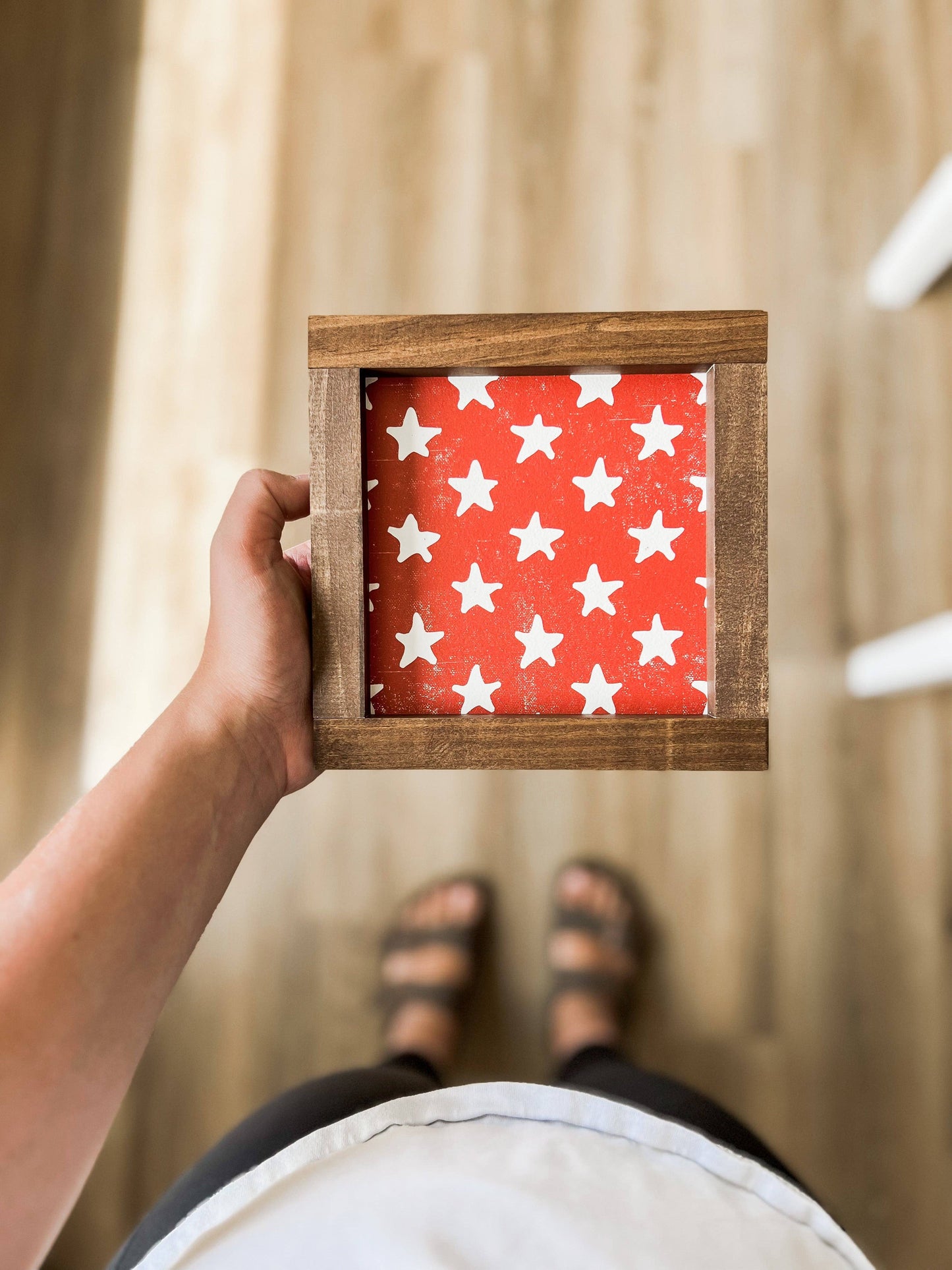 Red w/ White Stars American Flag Wooden Framed Sign - Lily & Sparrow