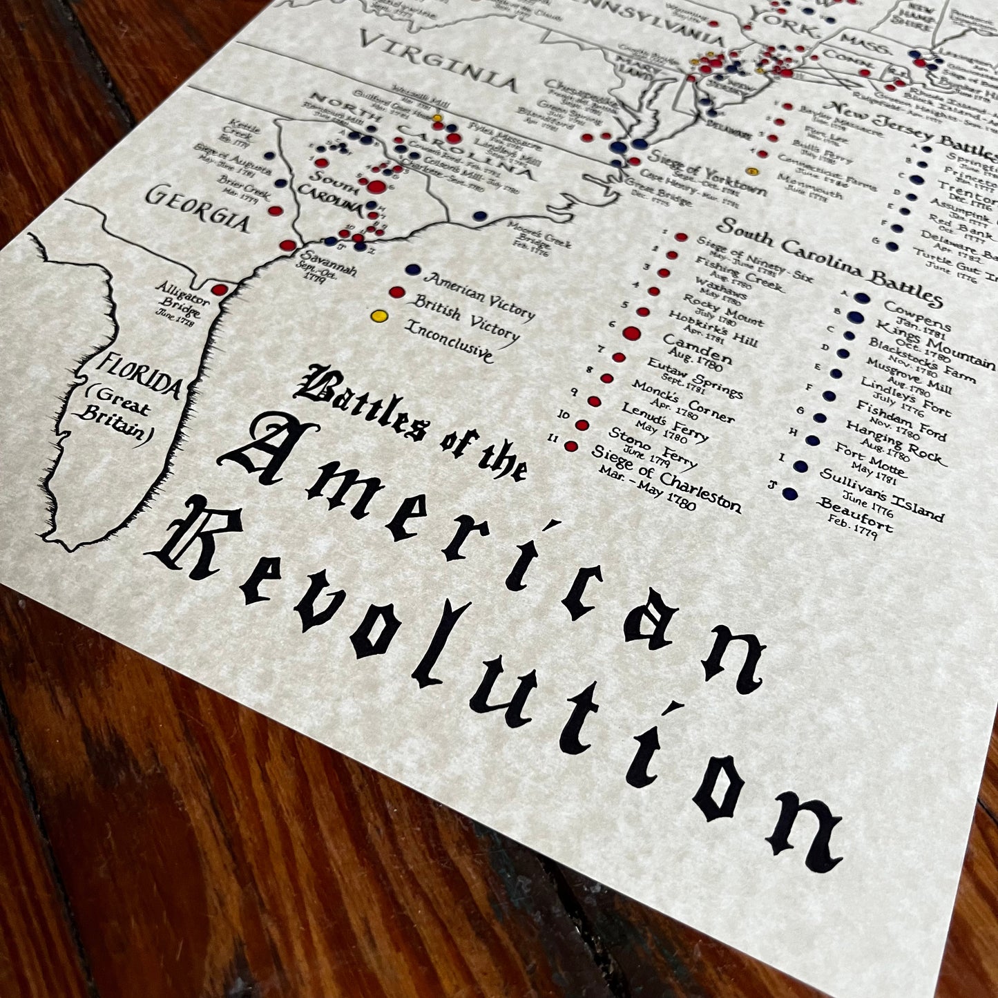 Battles of the American Revolution Hand Drawn Map